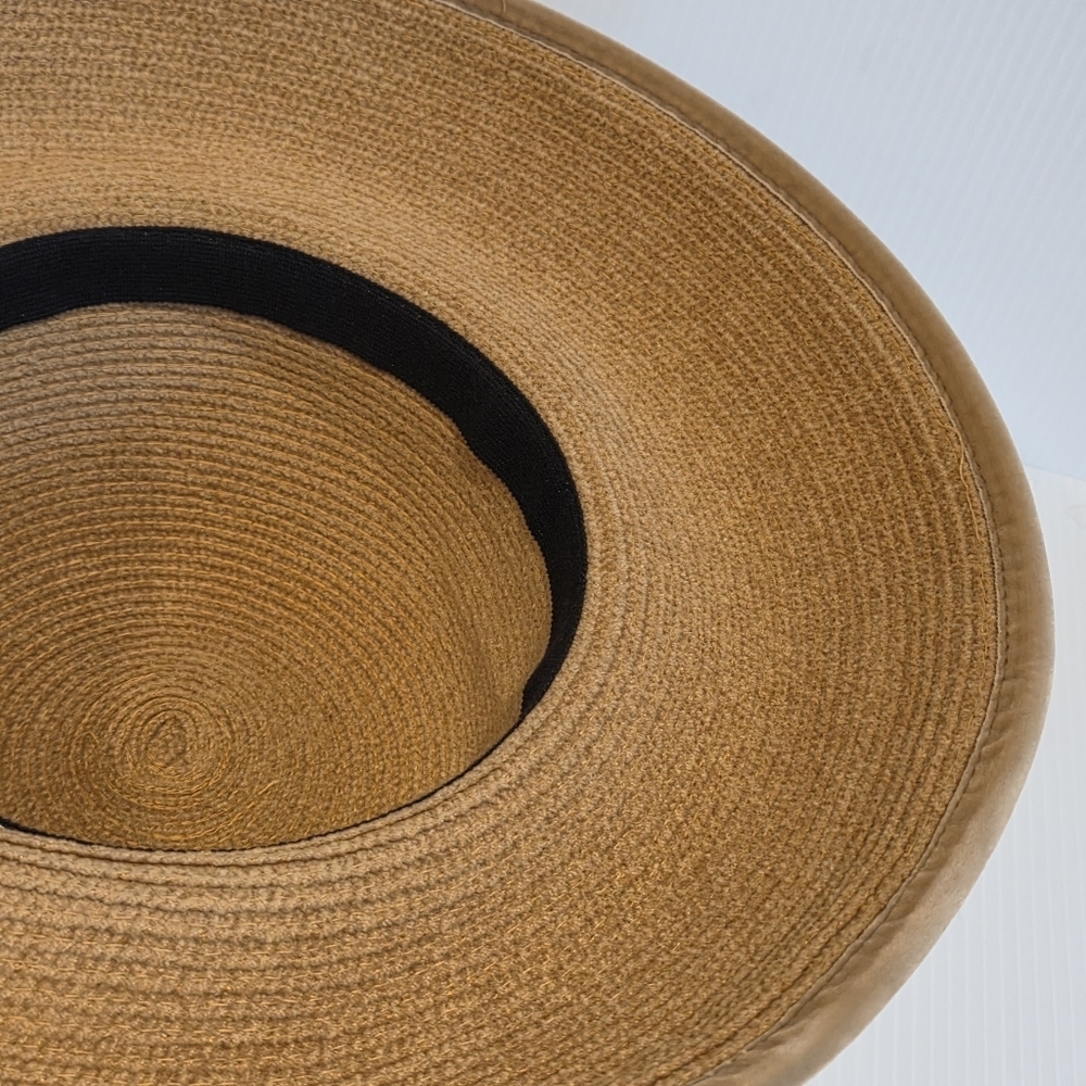 Vintage Kokin Straw Sun Hat Wide Brim Cap Beige Couture Round Crown Packable OS - Picture 13 of 16